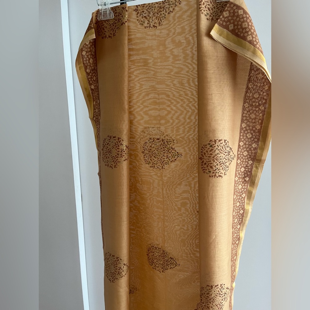 NWT Fabindia Handwoven silk cotton mustard gold shawl wrap stole wedding Dupatta
